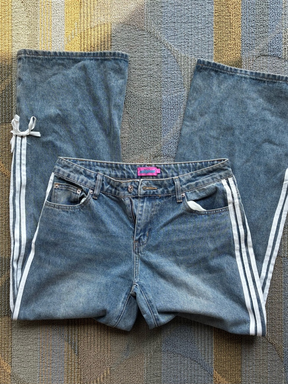 Edikted Wide Leg Jeans Women's Blue Denim Striped Side Lace Tie
Hem Y2K Size M